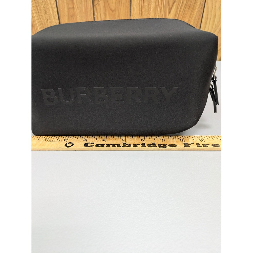 Burberry Toiletry Bag OS Black Neoprene Logo Zip Travel Pouch Minimalist - Picture 8 of 11